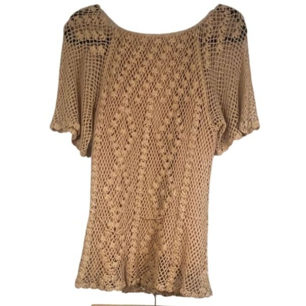 Handmade Crochet Knit Skirt Set Brown L Floral Neutral Beach Earthy Boho Indie